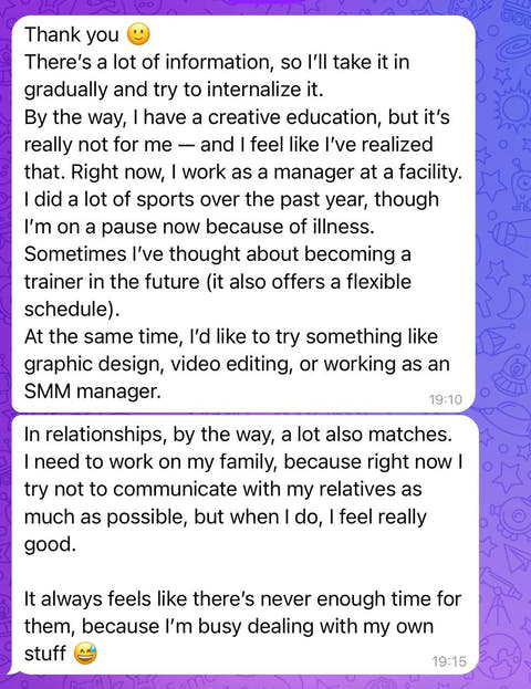 Client message shared by Riley