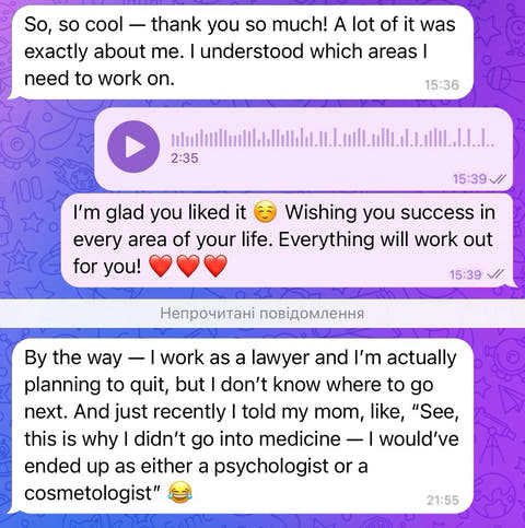 Client message shared by Mia