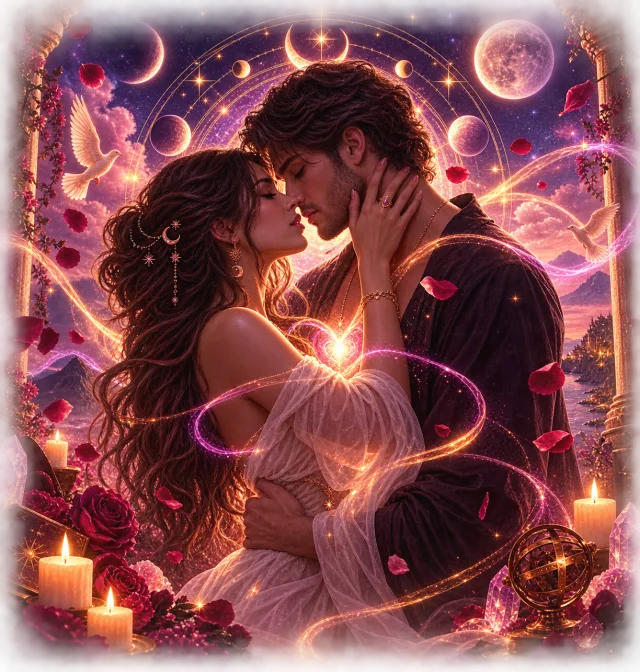A couple surrounded by celestial light